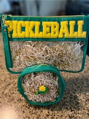 Green & Yellow "PICKLEBALL" Clear Accessory Pouch Set